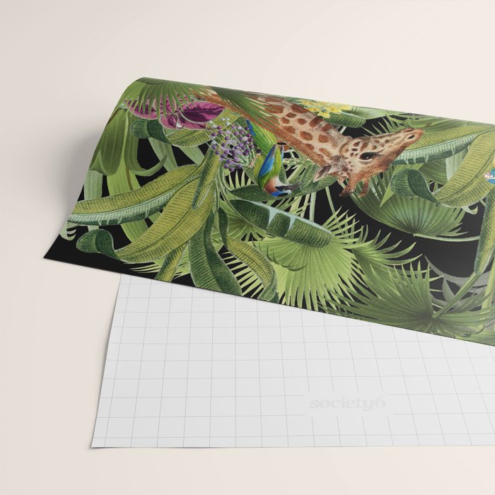 Tropical Eden Jungle on Black Vintage Print Wrapping Paper Gallery Image 2