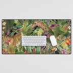 Tropical Eden Jungle on Black Vintage Print Desk Mat Gallery Image 1