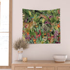 Tropical Eden Jungle on Black Vintage Print Wall Tapestry Gallery Image 2