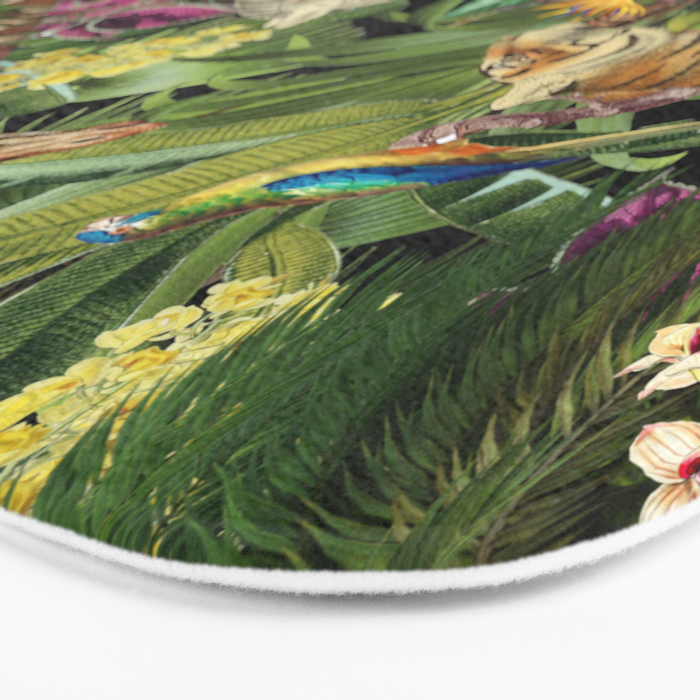 Tropical Eden Jungle on Black Vintage Print Bath Mat Gallery Image 3