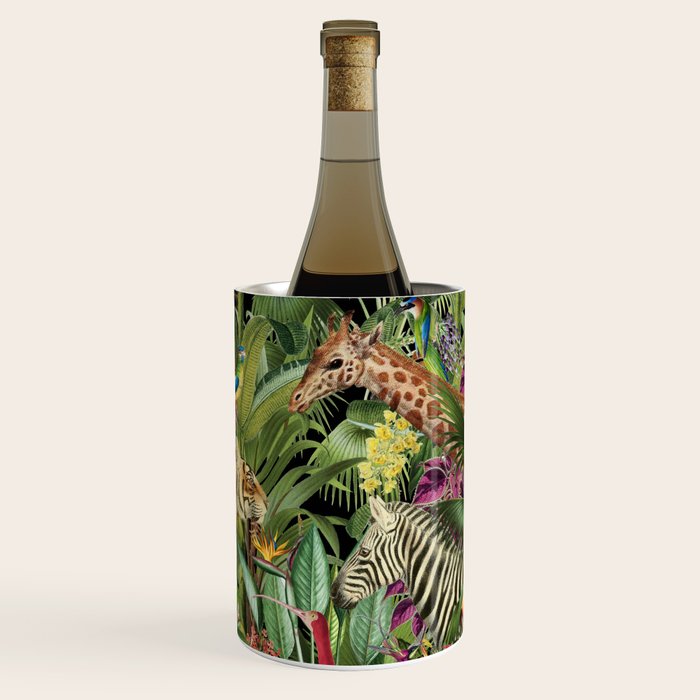 Tropical Eden Jungle on Black Vintage Print Wine Chiller Gallery Image 1
