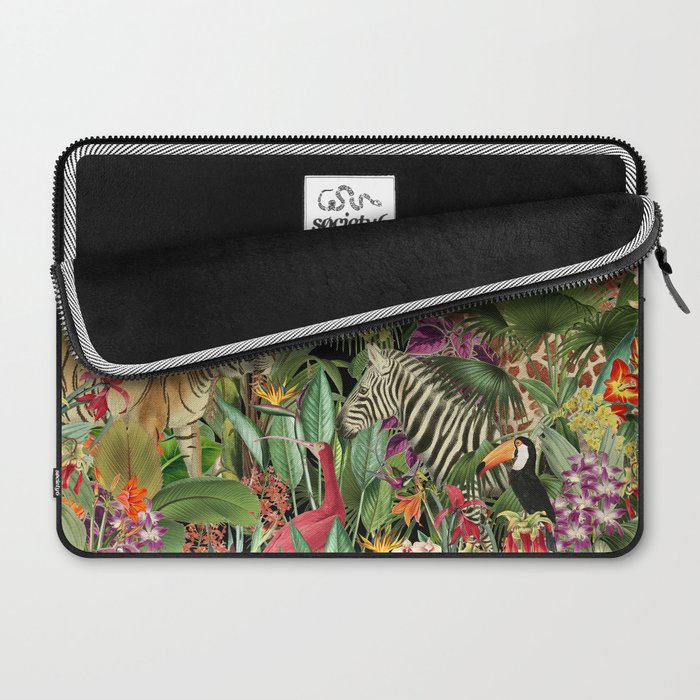 Tropical Eden Jungle on Black Vintage Print Laptop Sleeve Gallery Image 2