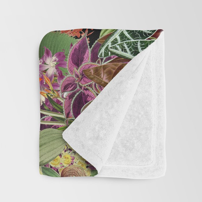 Tropical Eden Jungle on Black Vintage Print Throw Blanket Gallery Image 3