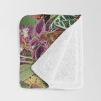 Tropical Eden Jungle on Black Vintage Print Throw Blanket Gallery Image 3