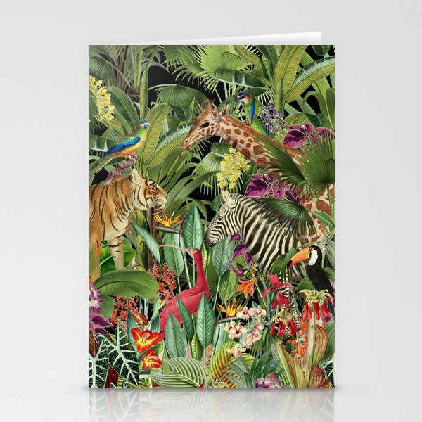 Tropical Eden Jungle on Black Vintage Print Stationery Card Gallery Image 1