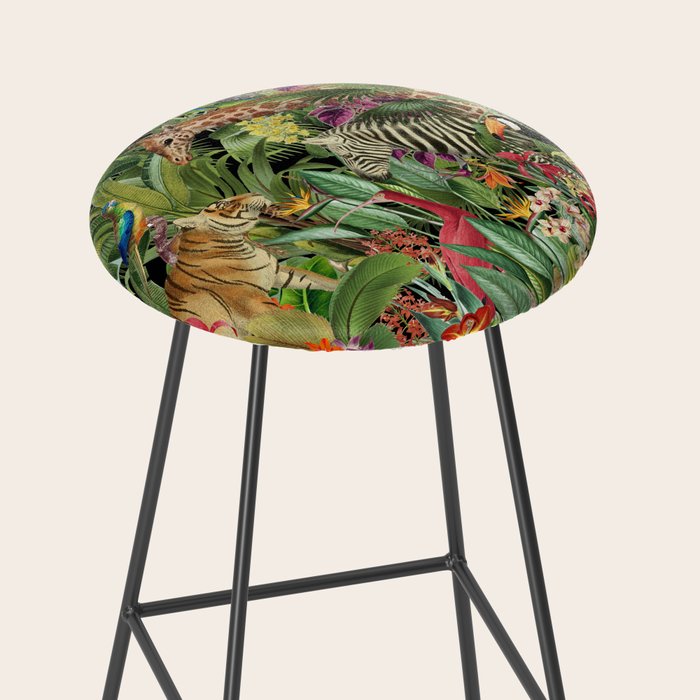 Tropical Eden Jungle on Black Vintage Print Stool Gallery Image 2