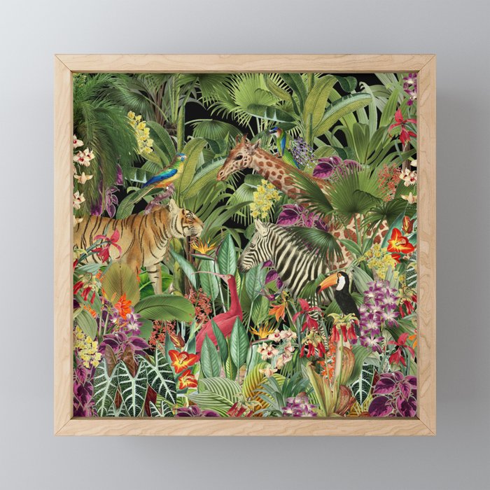 Tropical Eden Jungle on Black Vintage Print Mini Art Print Gallery Image 1