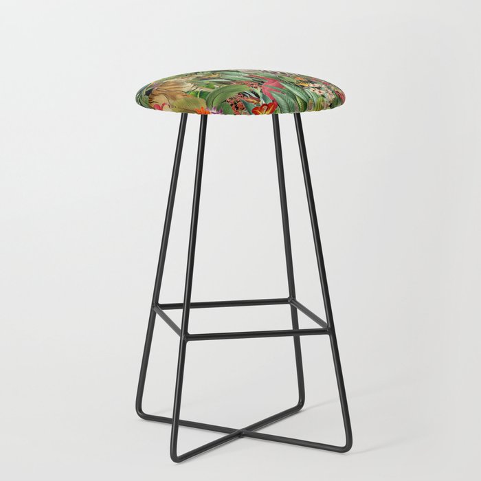 Tropical Eden Jungle on Black Vintage Print Stool Gallery Image 1