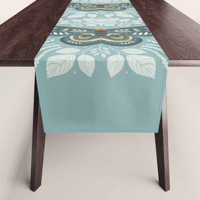 Folk Art Moth - Blue Gray Table Runner Gallery Image 1