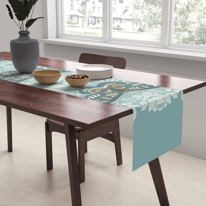 Folk Art Moth - Blue Gray Table Runner Gallery Image 2