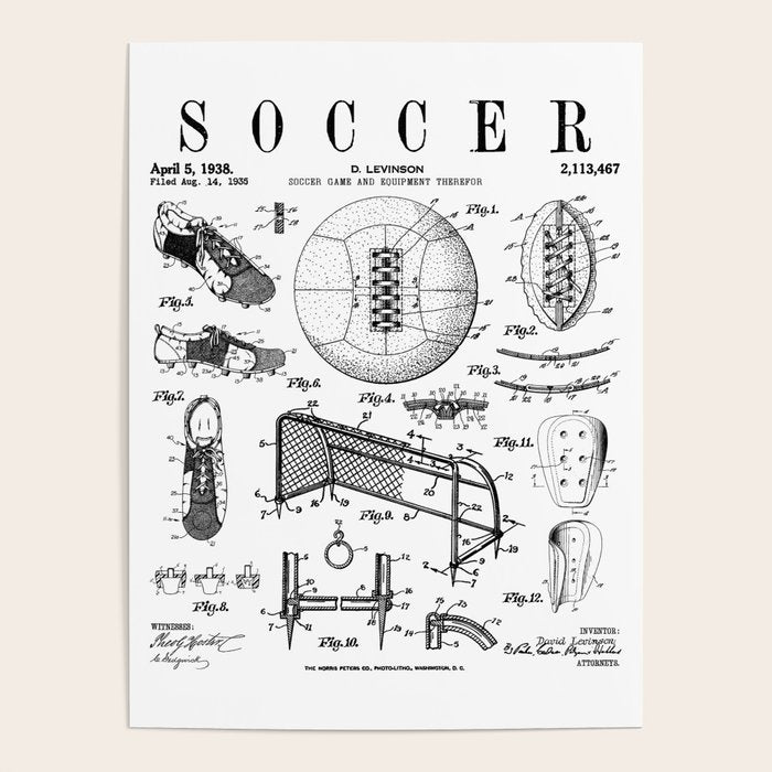 Soccer Player Football Vintage Patent Drawing Print Poster Gallery Image 4