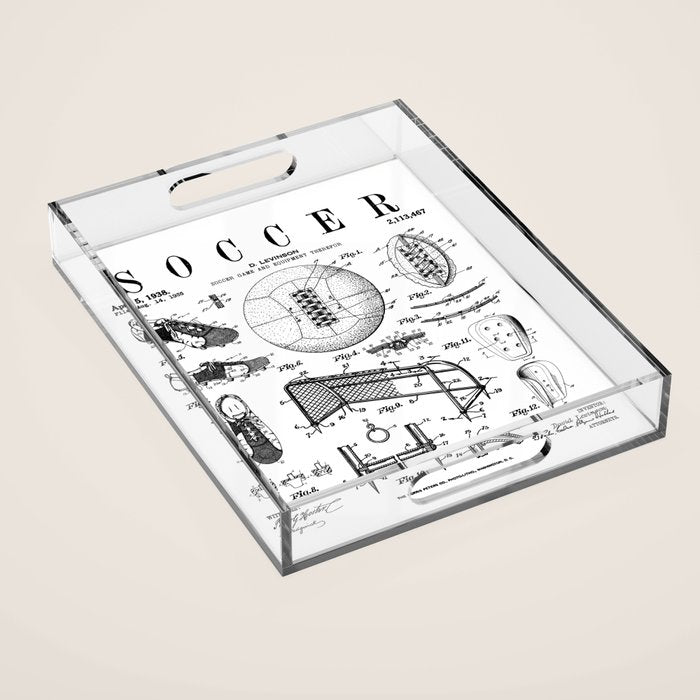 Soccer Player Football Vintage Patent Drawing Print Acrylic Tray Gallery Image 1