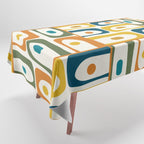 Mid Century Modern Piquet Multi Abstract Pattern in Moroccan Mustard Olive Blue Orange Cream Tablecloth Gallery Image 1