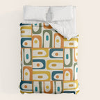 Mid Century Modern Piquet Multi Abstract Pattern in Moroccan Mustard Olive Blue Orange Cream Duvet Cover Gallery Image 6