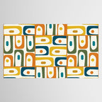 Mid Century Modern Piquet Multi Abstract Pattern in Moroccan Mustard Olive Blue Orange Cream Tablecloth Gallery Image 2