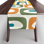 Mid Century Modern Piquet Multi Abstract Pattern in Moroccan Mustard Olive Blue Orange Cream Table Runner Gallery Image 1