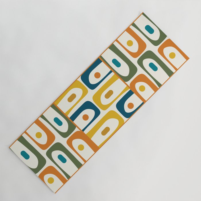 Mid Century Modern Piquet Multi Abstract Pattern in Moroccan Mustard Olive Blue Orange Cream Yoga Mat Gallery Image 1