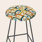 Mid Century Modern Piquet Multi Abstract Pattern in Moroccan Mustard Olive Blue Orange Cream Stool Gallery Image 2