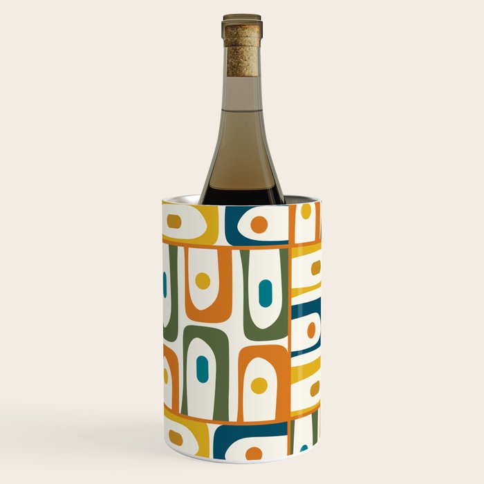 Mid Century Modern Piquet Multi Abstract Pattern in Moroccan Mustard Olive Blue Orange Cream Wine Chiller Gallery Image 2