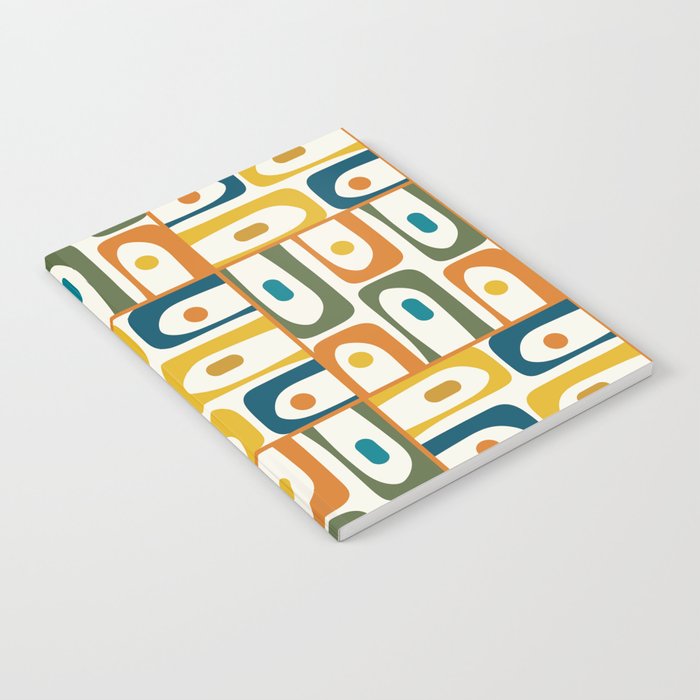 Mid Century Modern Piquet Multi Abstract Pattern in Moroccan Mustard Olive Blue Orange Cream Notebook Gallery Image 2