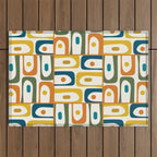 Mid Century Modern Piquet Multi Abstract Pattern in Moroccan Mustard Olive Blue Orange Cream Outdoor Rug Gallery Image 1