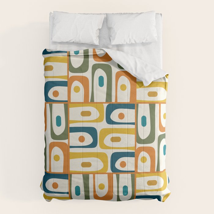 Mid Century Modern Piquet Multi Abstract Pattern in Moroccan Mustard Olive Blue Orange Cream Comforter Gallery Image 6