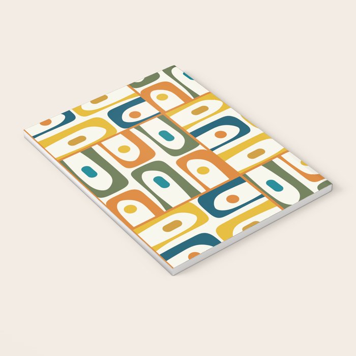 Mid Century Modern Piquet Multi Abstract Pattern in Moroccan Mustard Olive Blue Orange Cream Notebook Gallery Image 3