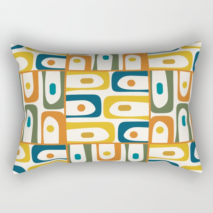 Mid Century Modern Piquet Multi Abstract Pattern in Moroccan Mustard Olive Blue Orange Cream Rectangular Pillow Gallery Image 2
