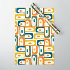 Mid Century Modern Piquet Multi Abstract Pattern in Moroccan Mustard Olive Blue Orange Cream Wrapping Paper Gallery Image 1