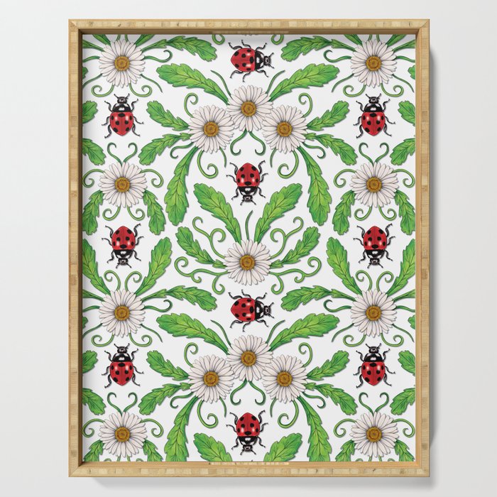 Ladybugs & Daisies - Cute Floral Bug Pattern with Ladybirds Serving Tray Gallery Image 1