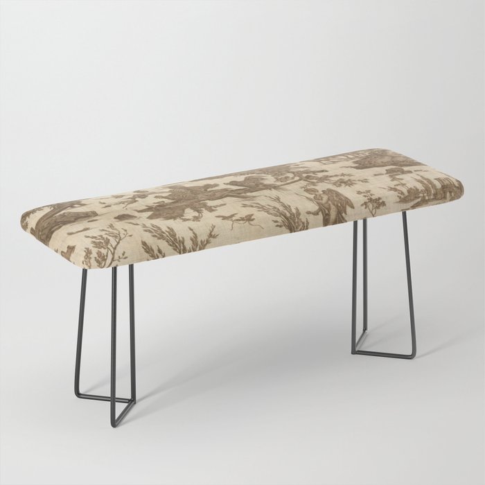 Antique 19th Century French Toile de Jouy Bench Gallery Image 1