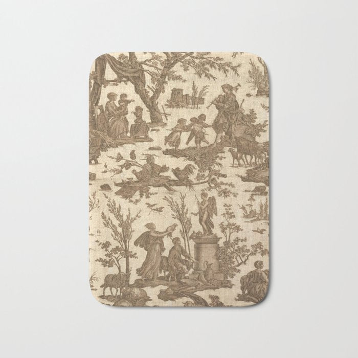 Antique 19th Century French Toile de Jouy Bath Mat Gallery Image 1