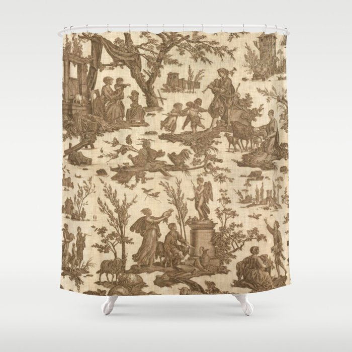 Antique 19th Century French Toile de Jouy Shower Curtain Gallery Image 1