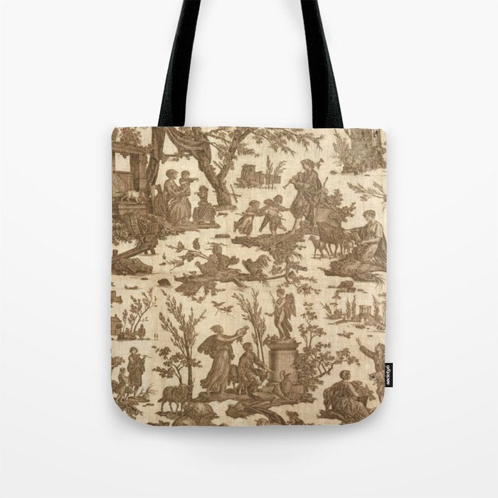 Antique 19th Century French Toile de Jouy Tote Bag Gallery Image 1