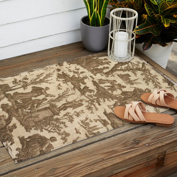 Antique 19th Century French Toile de Jouy Outdoor Rug Gallery Image 2
