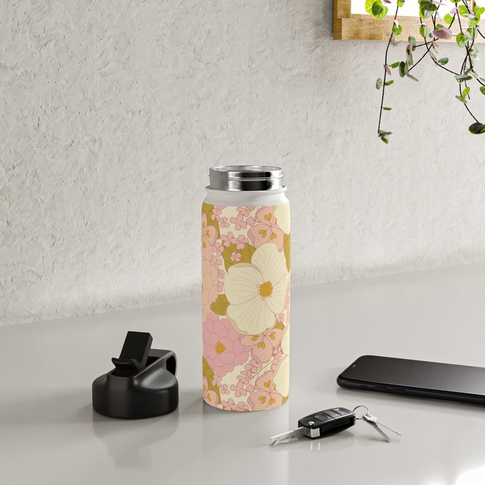 Pink Pastel Vintage Floral Pattern Water Bottle Gallery Image 5