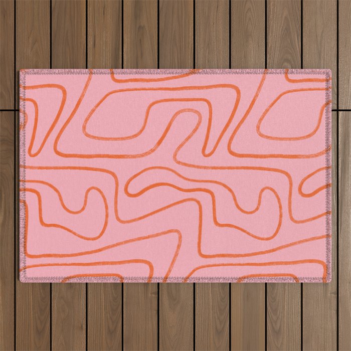 Abstract Line Pink and Orange Outdoor Rug Gallery Image 1