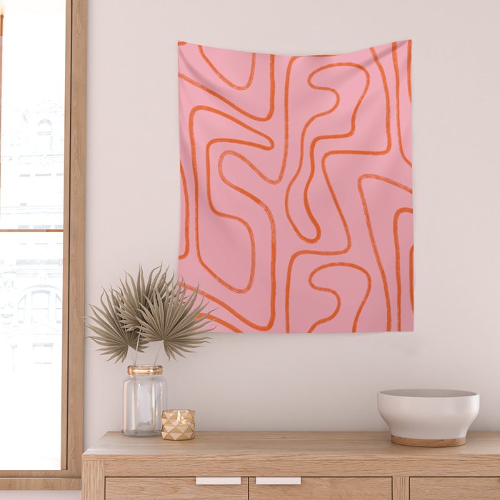 Abstract Line Pink and Orange Wall Tapestry Gallery Image 2