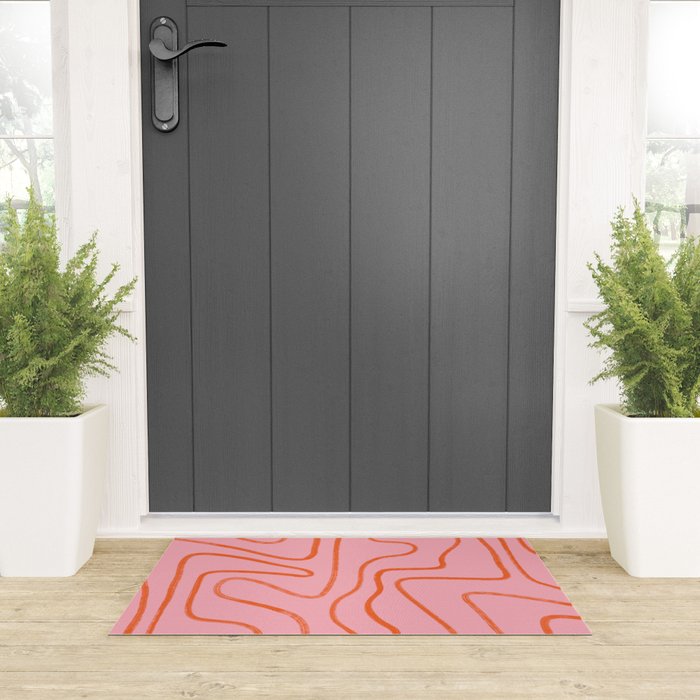 Abstract Line Pink and Orange Welcome Mat Gallery Image 3
