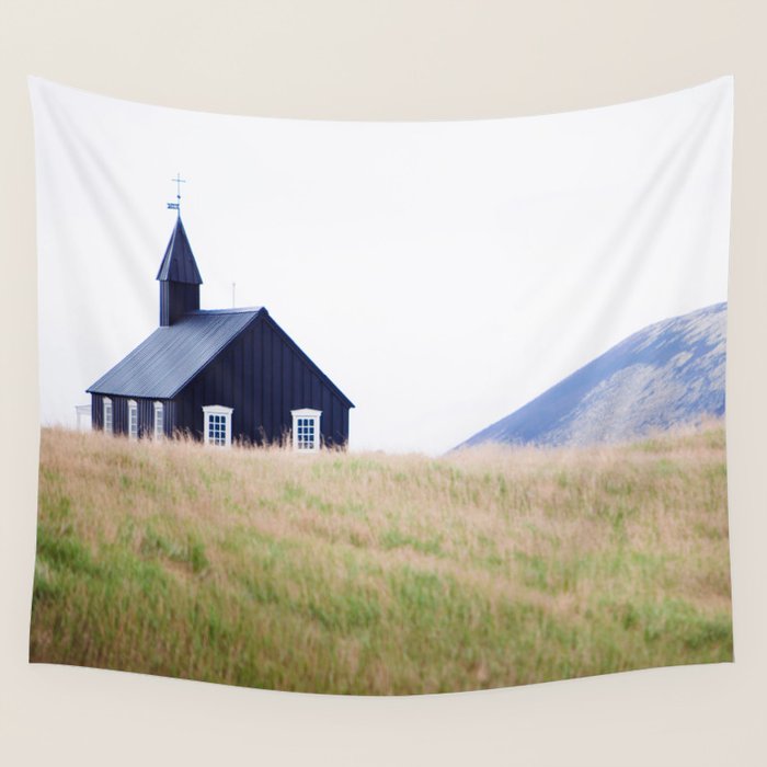 The Little Black Church - Iceland Landscape Photography Wall Tapestry Gallery Image 1