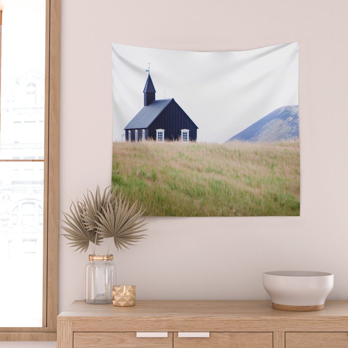 The Little Black Church - Iceland Landscape Photography Wall Tapestry Gallery Image 2