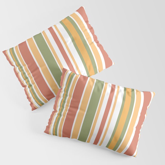 Retro Stripes 2 - Mid Century Modern 50s 60s 70s Pattern in Green, Orange, Yellow, and White Pillow Sham Gallery Image 1