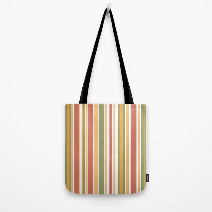 Retro Stripes 2 - Mid Century Modern 50s 60s 70s Pattern in Green, Orange, Yellow, and White Tote Bag Gallery Image 2