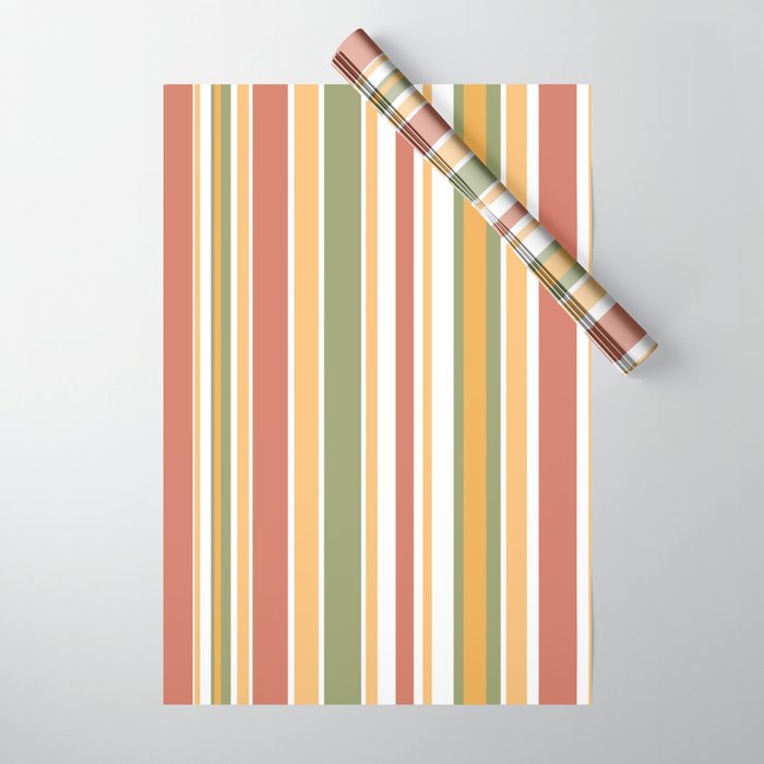 Retro Stripes 2 - Mid Century Modern 50s 60s 70s Pattern in Green, Orange, Yellow, and White Wrapping Paper Gallery Image 1