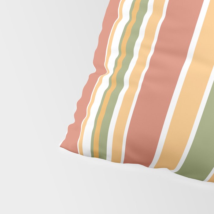 Retro Stripes 2 - Mid Century Modern 50s 60s 70s Pattern in Green, Orange, Yellow, and White Pillow Sham Gallery Image 4