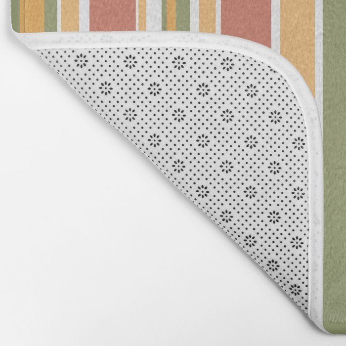 Retro Stripes 2 - Mid Century Modern 50s 60s 70s Pattern in Green, Orange, Yellow, and White Bath Mat Gallery Image 2