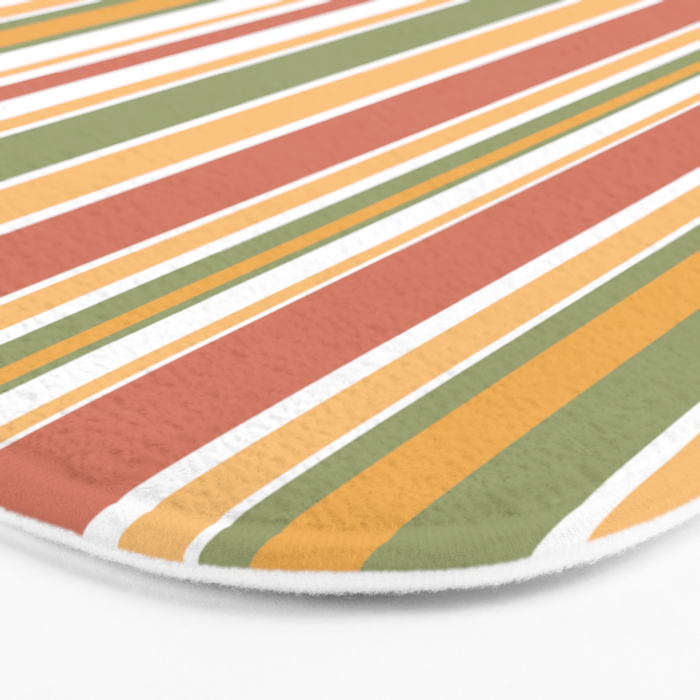 Retro Stripes 2 - Mid Century Modern 50s 60s 70s Pattern in Green, Orange, Yellow, and White Bath Mat Gallery Image 3