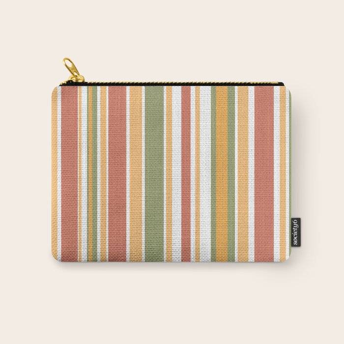 Retro Stripes 2 - Mid Century Modern 50s 60s 70s Pattern in Green, Orange, Yellow, and White Carry All Pouch Gallery Image 1