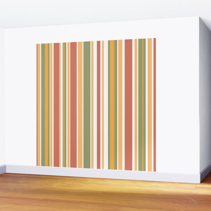 Retro Stripes 2 - Mid Century Modern 50s 60s 70s Pattern in Green, Orange, Yellow, and White Wall Mural Gallery Image 2