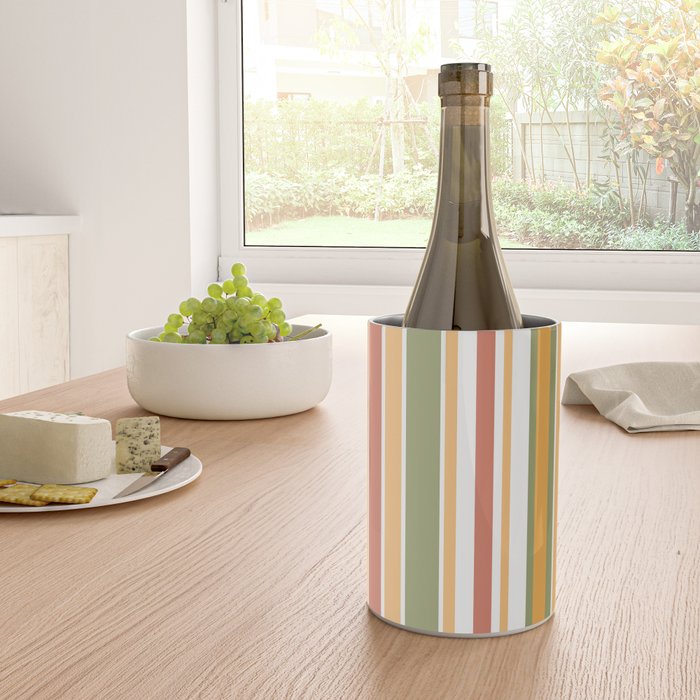 Retro Stripes 2 - Mid Century Modern 50s 60s 70s Pattern in Green, Orange, Yellow, and White Wine Chiller Gallery Image 4